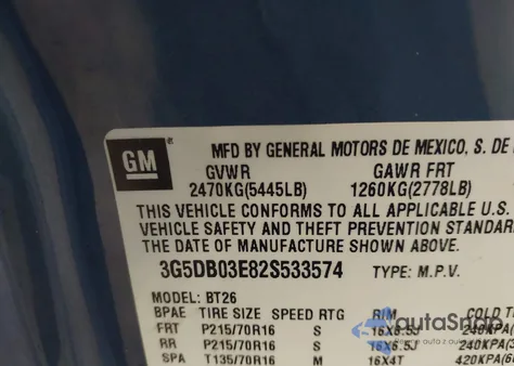 2002 Buick Rendezvous Cxl из США, поврежденный, VIN 3G5DB03E82S533574